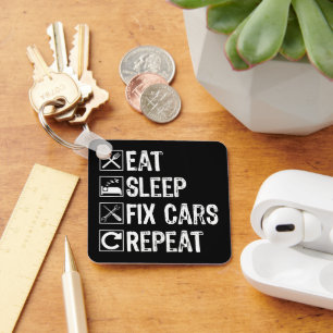 Eat Sleep Fix Cars Repeat Funny Mechanic Dad Keychain