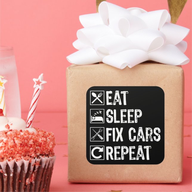 Eat Sleep Fix Cars Repeat Funny Mechanic Dad Square Sticker (Party)