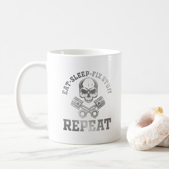 Eat Sleep Fix Stuff Repeat Funny Repairman Coffee Mug (With Donut)