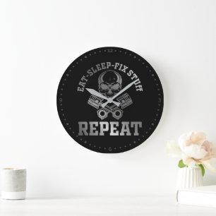 Eat Sleep Fix Stuff Repeat Funny Repairman Large Clock