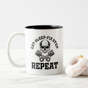 Eat Sleep Fix Stuff Repeat Funny Repairman Two-Tone Coffee Mug