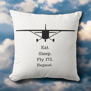 Eat Sleep Fly 172 Repeat Airplane Throw Pillow