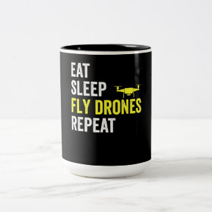 Eat Sleep Fly Drones Repeat Drone Pilot Quadcopter Two-Tone Coffee Mug