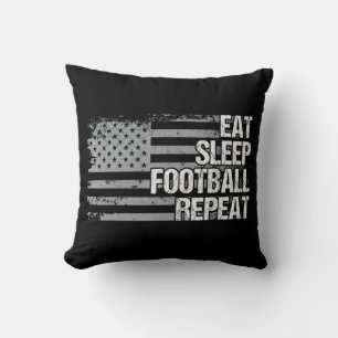 Eat Sleep Football Repeat US Flag Men Women Girls  Throw Pillow