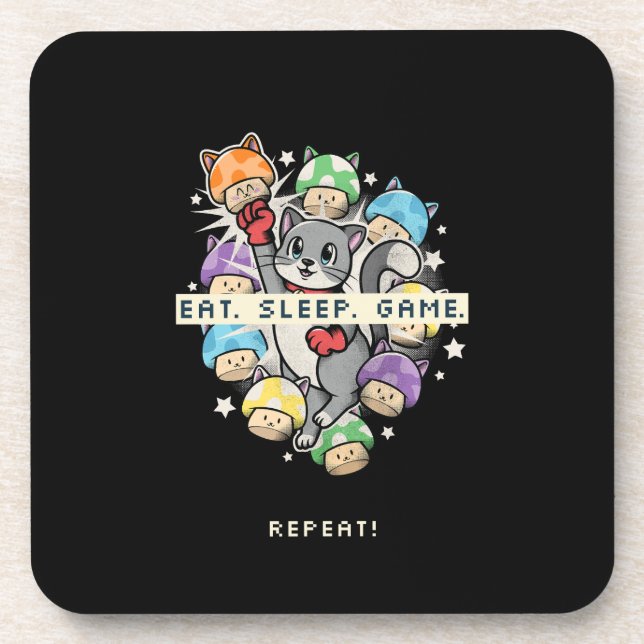 Eat, Sleep, Game, Repeat Beverage Coaster (Front)