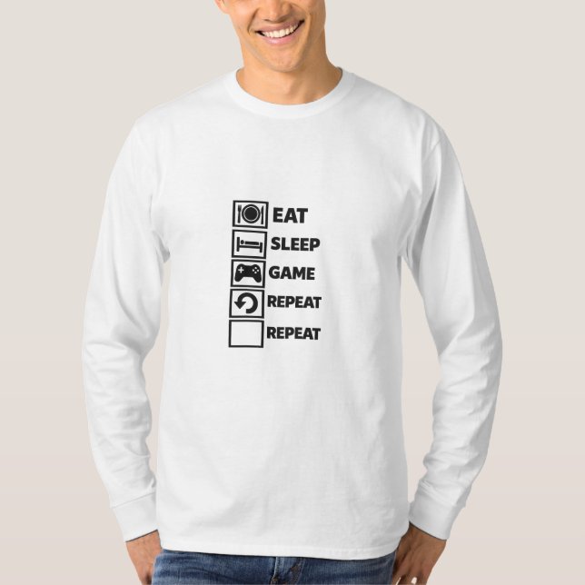 Eat Sleep Game Repeat – Bold Gamer Embroidery T-Shirt (Front)