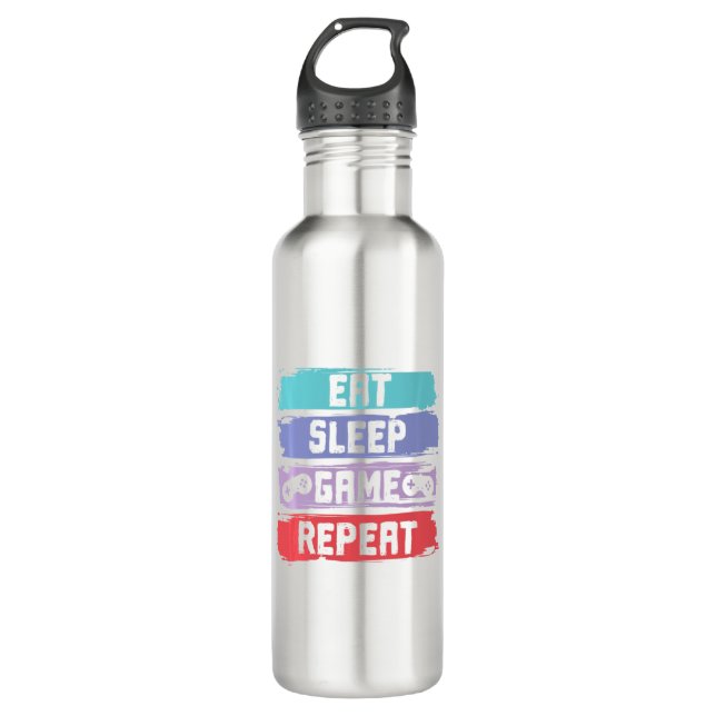 Eat Sleep Game Repeat Controller Stainless Steel Water Bottle (Front)