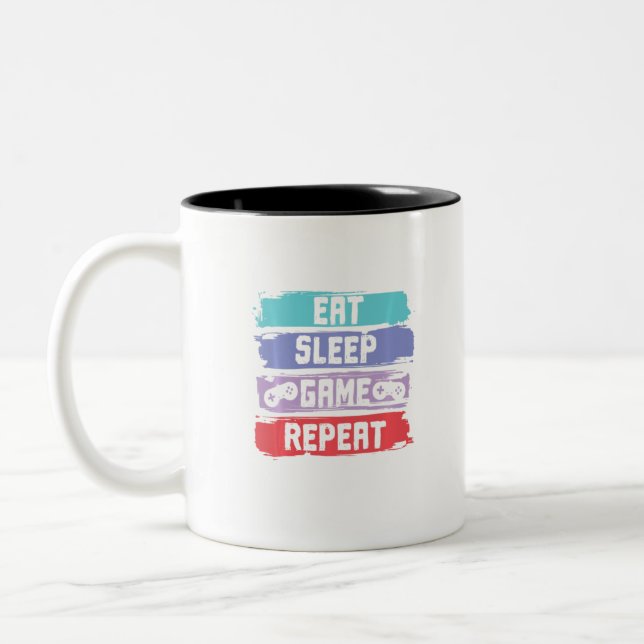Eat Sleep Game Repeat Controller Two-Tone Coffee Mug (Left)