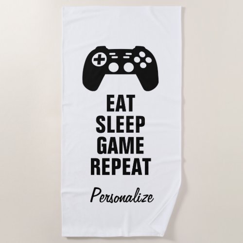 Eat sleep game repeat funny controller beach towel