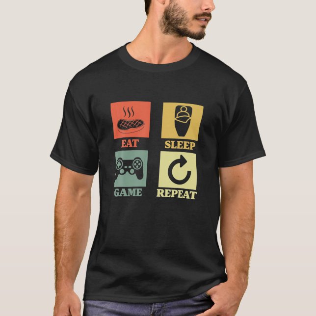 Eat Sleep Game Repeat Funny Gamer Gift Boys Teen T-Shirt (Front)