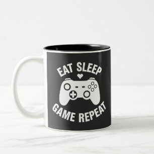 Eat Sleep Game Repeat - Funny Gamer Quote Design Two-Tone Coffee Mug