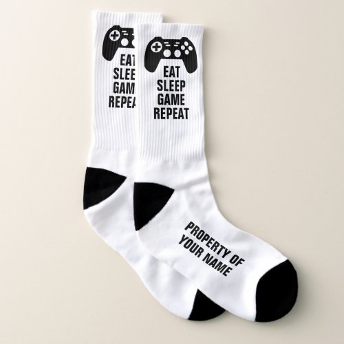 Eat Sleep Game Repeat funny sport socks for gamer