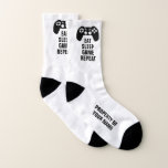 Eat Sleep Game Repeat funny sport socks for gamer<br><div class="desc">Eat Sleep Game Repeat funny sport socks for gamer. Add your own custom name or monogram letters to make a unique pair of socks. Cool personalized Birthday or Christmas Holiday gift idea for him or her. White or custom background color. Fun present for game addicted son, daughter, brother, husband, boyfriend,...</div>