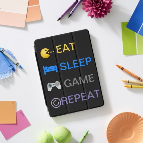 Eat sleep game repeat funny text gaming obsession iPad air cover