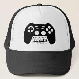 Eat Sleep Game Repeat funny trucker hat for gamers
