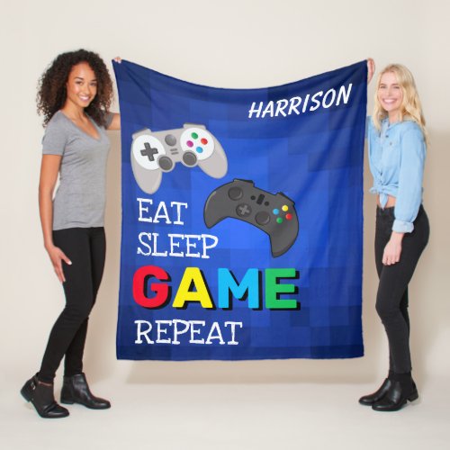 Eat Sleep Game Repeat  Gamer Personalized Fleece Blanket