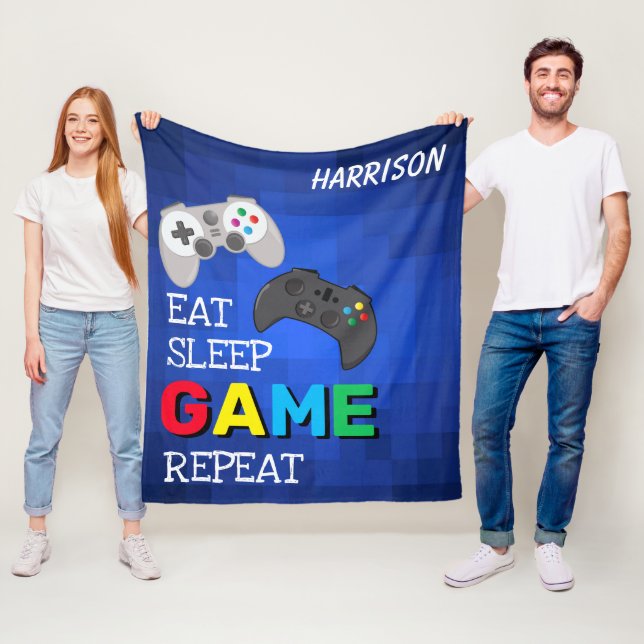 Eat, Sleep, Game, Repeat | Gamer Personalized Fleece Blanket (In Situ)