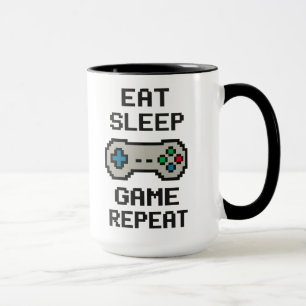 Eat Sleep Game Repeat – Gamer Pixel Art Mug