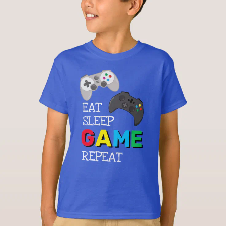 Eat Sleep Game Repeat Children's T Shirt Kid's Tee Teen Console Gamer Xmas Gift 