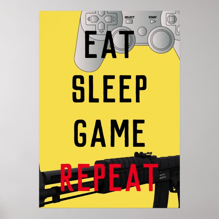 Eat Sleep Game Repeat Neon Colourful Print Kids Poster Gaming