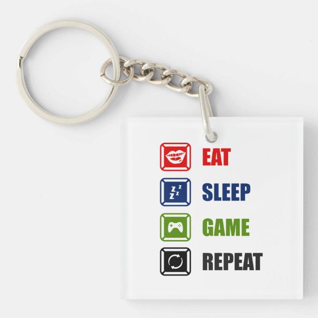 Eat, sleep, game, repeat keychain (Front)
