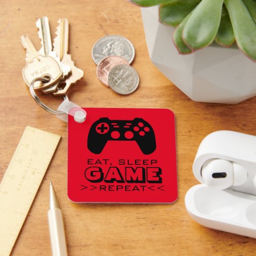 Eat Sleep Game Repeat metal keychain for gamer