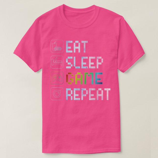Eat Sleep Game Repeat  RGB Effect  for Video Games T-Shirt (Design Front)