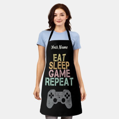 Eat Sleep Game Repeat Saying Vintage Gamer Gift Apron