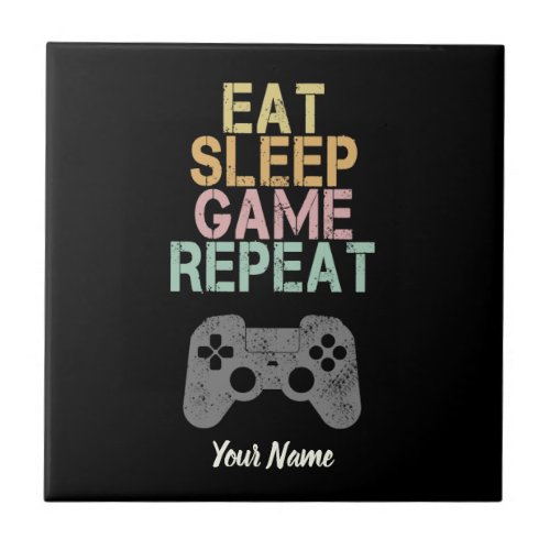 Eat Sleep Game Repeat Saying Vintage Gamer Gift Ceramic Tile