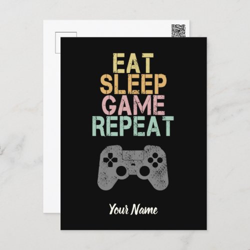 Eat Sleep Game Repeat Saying Vintage Gamer Gift Holiday Postcard