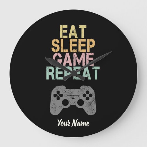 Eat Sleep Game Repeat Saying Vintage Gamer Gift Large Clock