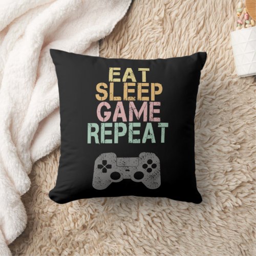 Eat Sleep Game Repeat Saying Vintage Gamer Gift Throw Pillow
