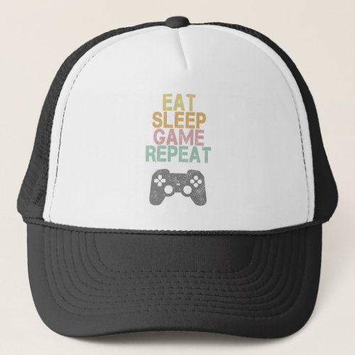 Eat Sleep Game Repeat Saying Vintage Gamer Gift Trucker Hat