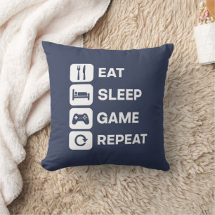 Eat Sleep Game Repeat Shirt Funny Video Gamer Gift Throw Pillow