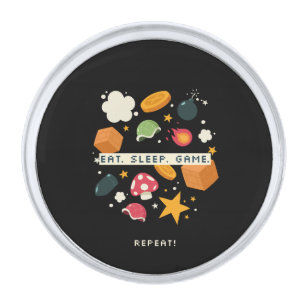 Eat. Sleep. Game. Repeat. Silver Finish Lapel Pin