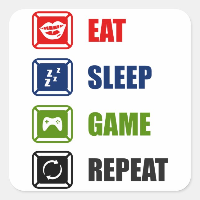 Eat, sleep, game, repeat square sticker (Front)