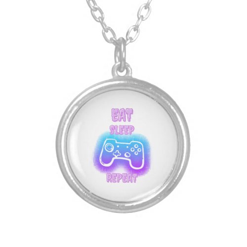 Eat Sleep Gaming repeat  Silver Plated Necklace