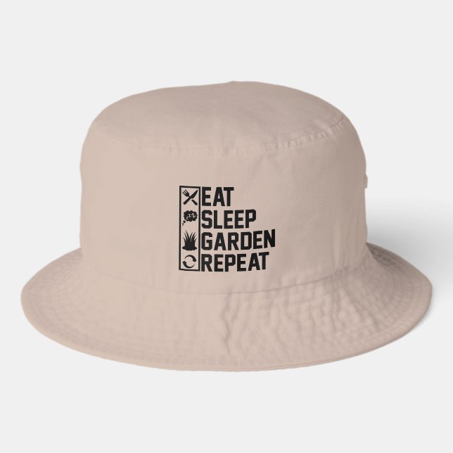 Eat sleep garden repeat word art  bucket hat (Front)