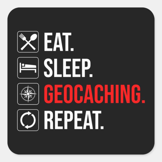 Eat. Sleep. Geocaching. Repeat Square Sticker (Front)