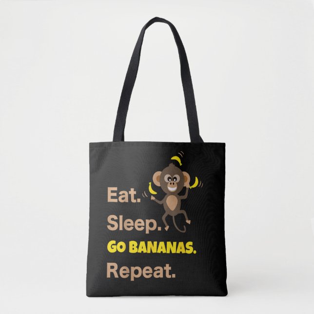 Eat Sleep Go Bananas Repeat Funny Cute Animal Monk Tote Bag (Front)