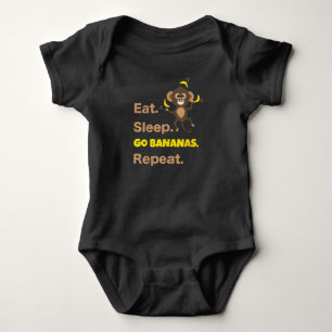 Eat Sleep Go Bananas Repeat   Funny Cute Monkey Baby Bodysuit