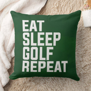 Eat Sleep Golf Pillow with golf ball on green