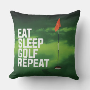 Eat Sleep Golf Pillow with golf ball on green