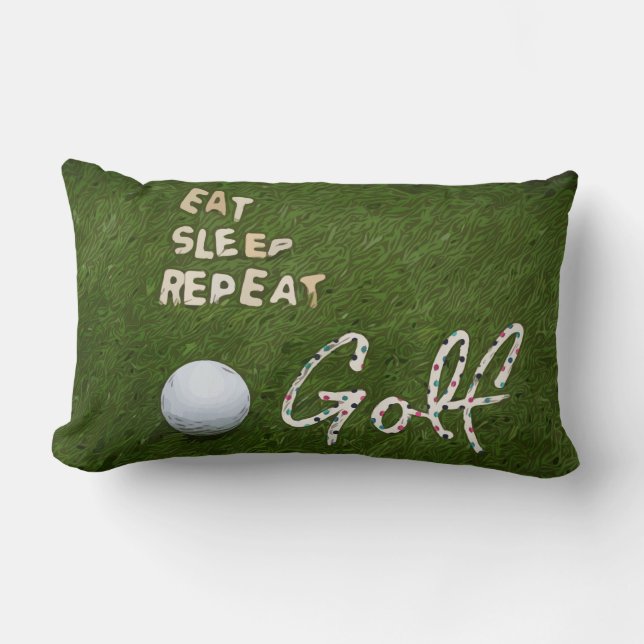 Eat Sleep Golf Pillow with golf ball on green (Front)