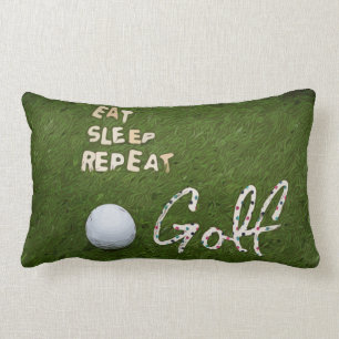 Eat Sleep Golf Pillow with golf ball on green