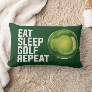 Eat Sleep Golf Pillow with golf ball on green