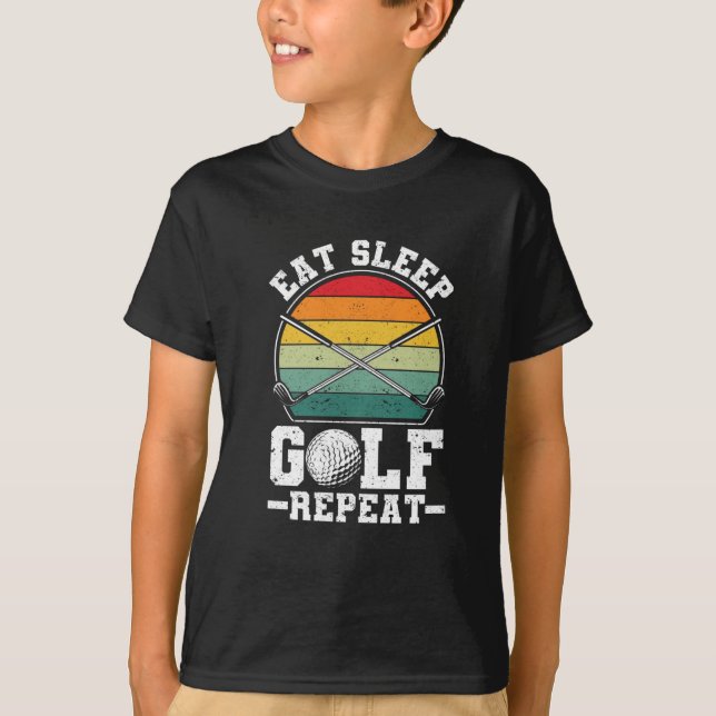 Eat Sleep Golf Repeat Golfing Player Golfer Funny T-Shirt (Front)