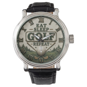 Eat Sleep Golf Repeat Vintage Golfer Gift Watch