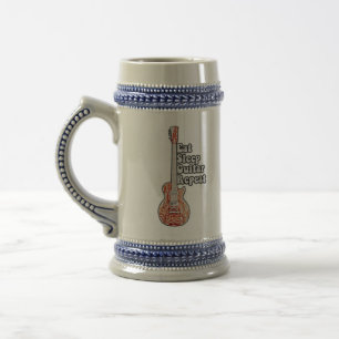 Eat sleep guitar repeat. motivational quote beer stein