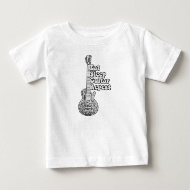 Eat sleep guitar repeat. rerto black and white baby T-Shirt (Front)